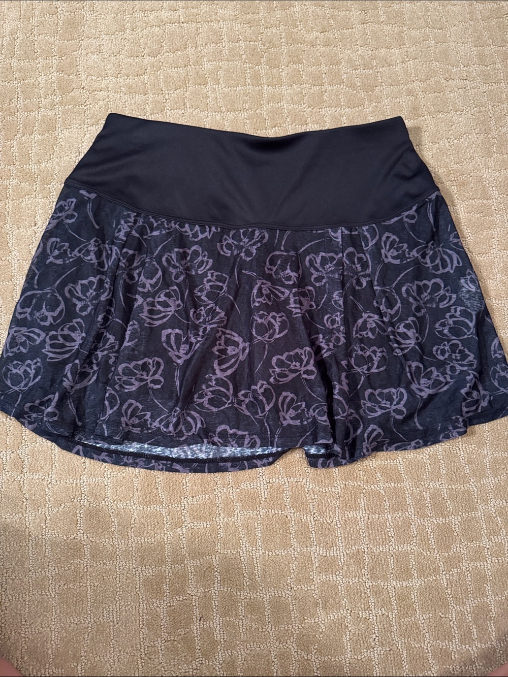 PGA Tour Black Floral Tennis Skirt with Stretch Waistband